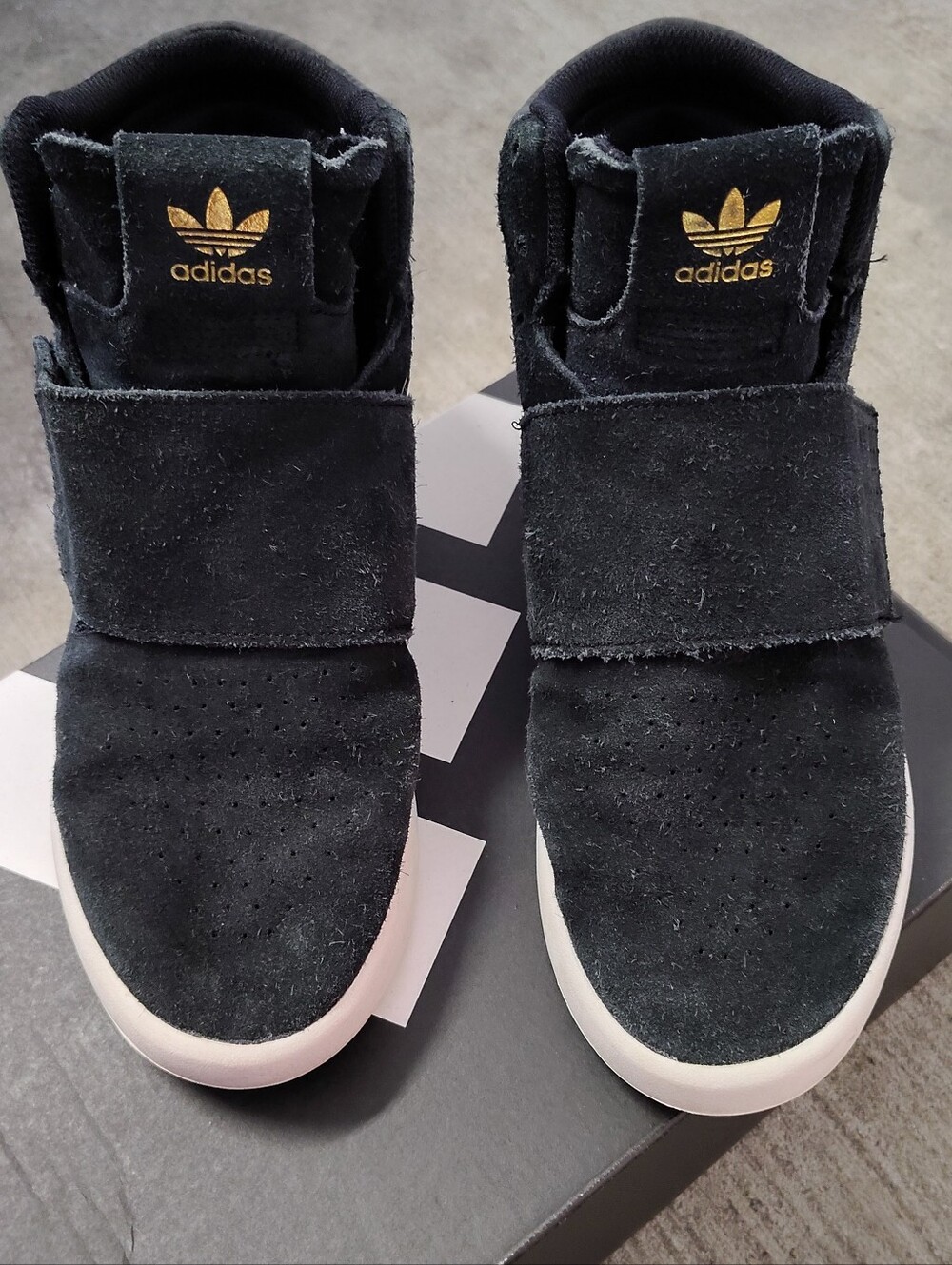 Adidas Tubular Invader Strap Black Suede High Tops M 7/ Wo 8.5